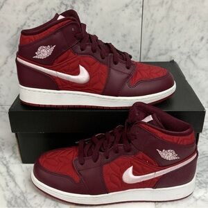 Nike Air Jordan 1 Mid Red Quilted Sneakers